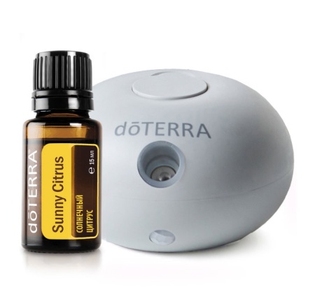 Набор doTERRA «Солнце внутри» портативный диффузор Bubble серый с датчиком движения и "Солнечный цитрус", 15 мл